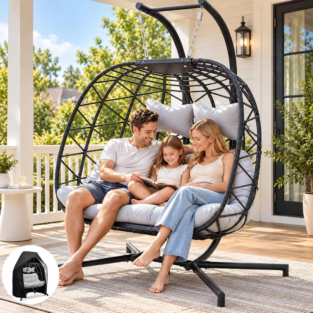 Oversized Patio Egg Chair for 2, Large & Wide Hanging Egg Chair with Stan...