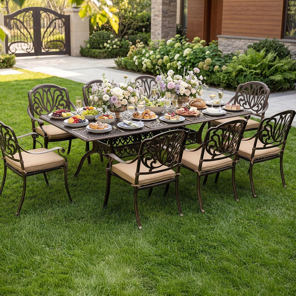 VINGLI 9 Pieces Outdoor Dining Set, Cast Aluminium All-Weather Patio Dining S...