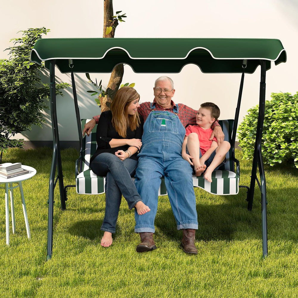 Tangkula 3 Person Porch Swing with Cushions & Canopy, Green