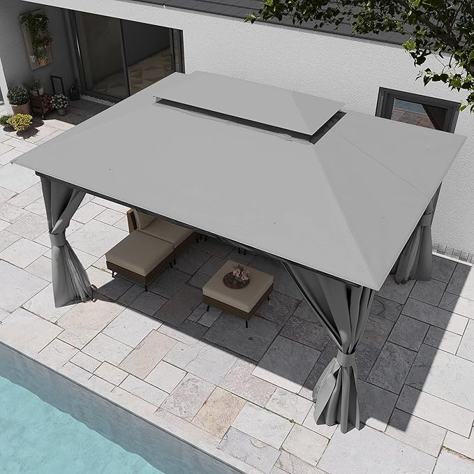 LAUSAINT HOME Semi-Permanent Outdoor Patio Gazebo 10'x13', Heavy Duty...