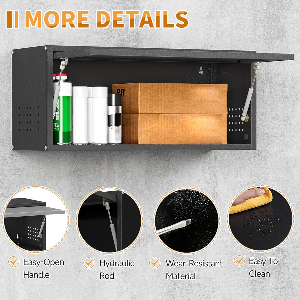 Metal Garage Wall Cabinet with Up-Flip Door,Steel Upper Storage Cabinet with ...