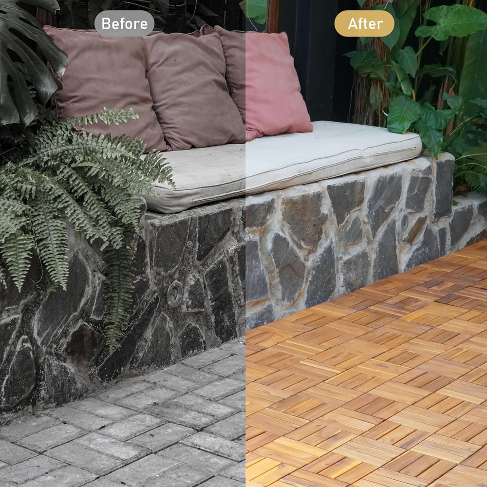 Interlocking Deck Tiles, 10 PCS 12" x 12" Acacia, Golden Teak Color