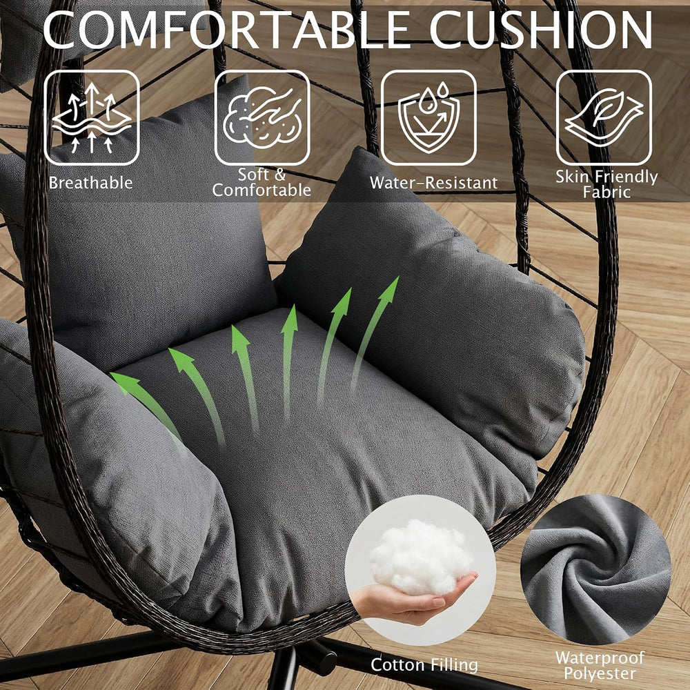 Hanging Egg Chair Wicker 350lbs Swing Outdoor Basket Cushion