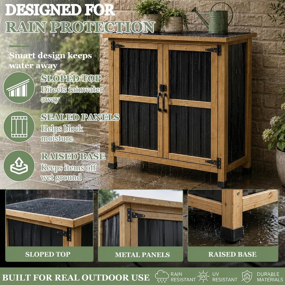 Gowoodhut Outdoor Storage Cabinet Garden Shed Box for Tools Pool Accessorie