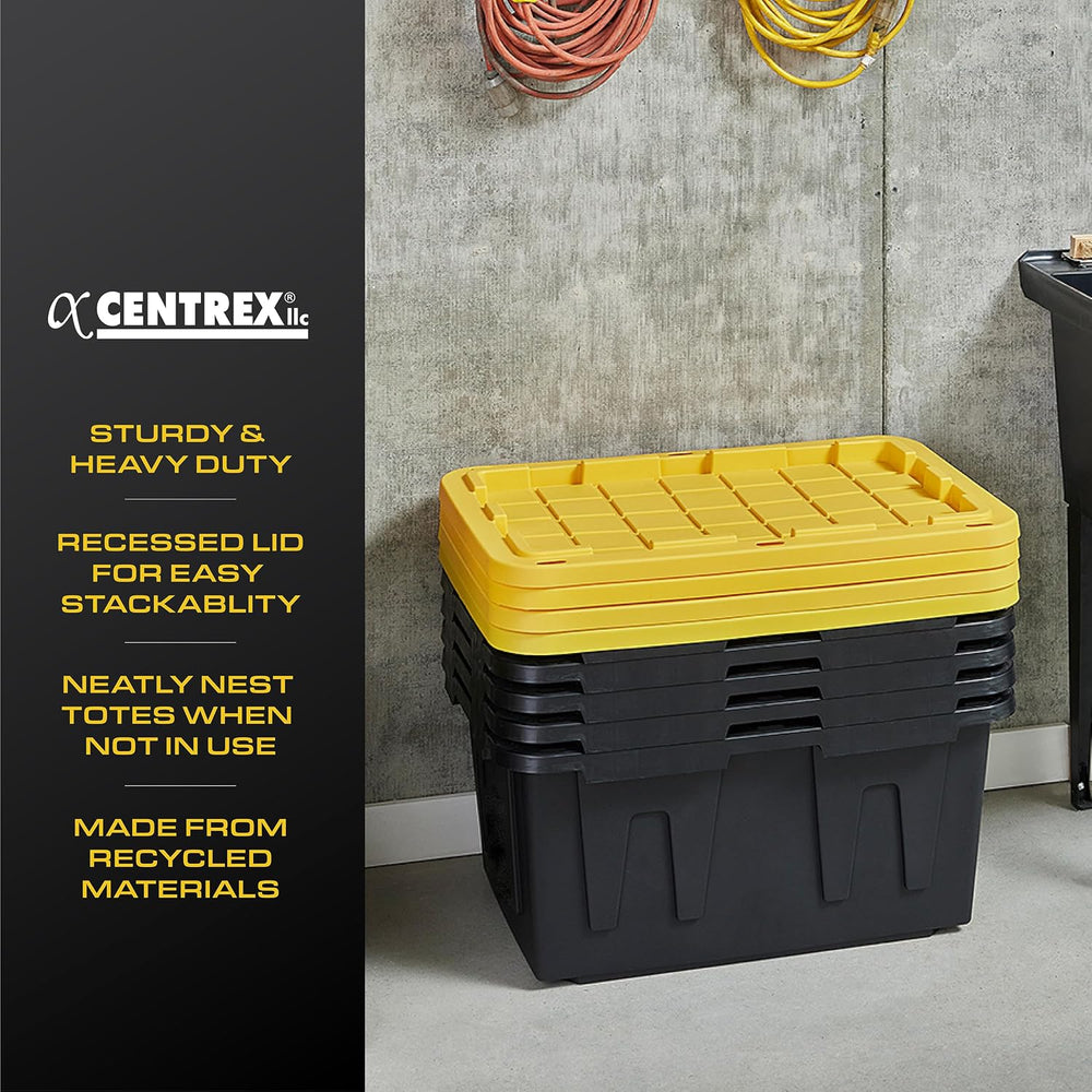 CX Heavy Duty 27-Gallon Stackable Plastic Storage Bins with Lids, 4 Pack