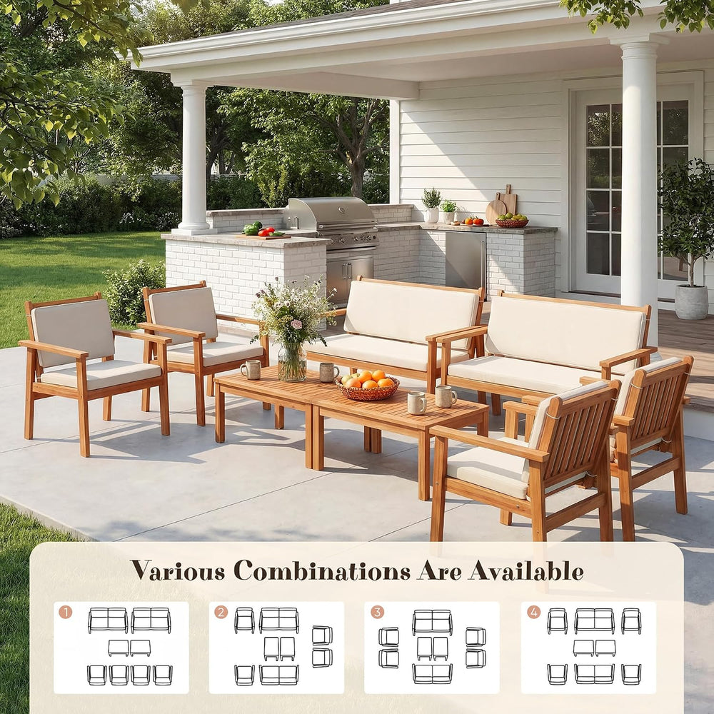 Devoko Patio Set 8 Pieces Acacia Wood Outdoor Furniture (Natural)