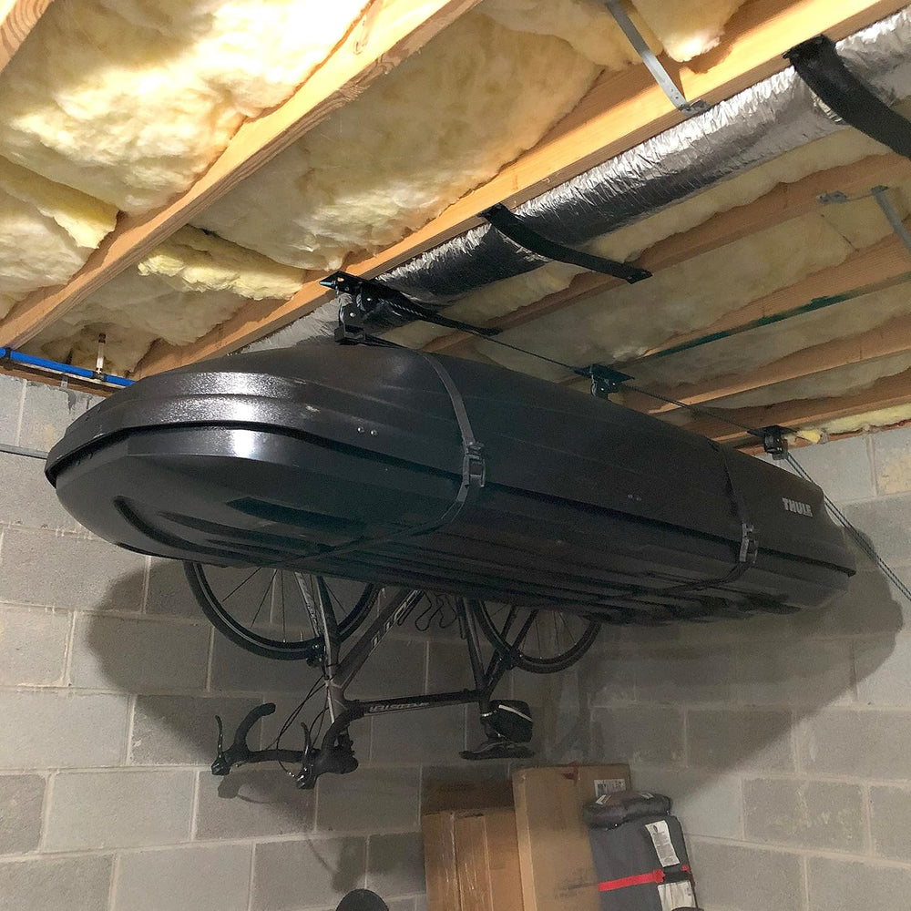 Teal Triangle Cargo Box Hoist, Garage Pulley Lift System, Holds 150 lb