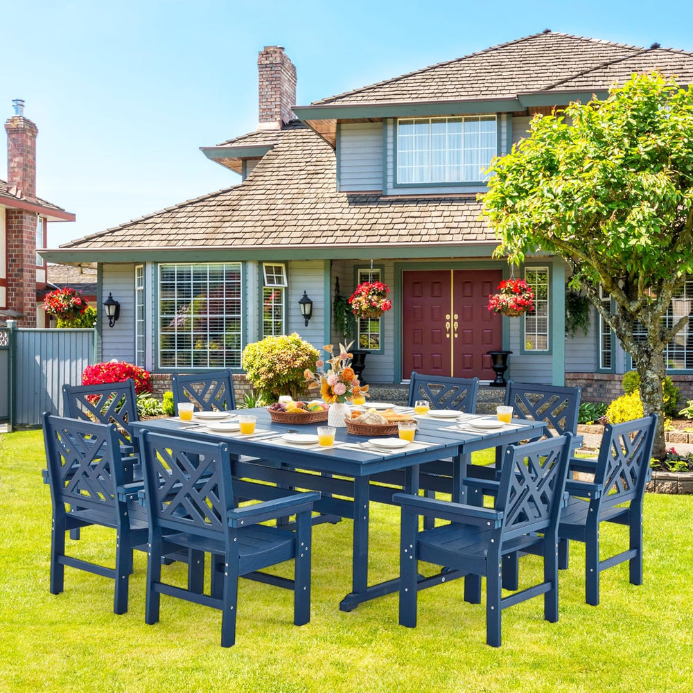 HDPE Outdoor Dining Set,10-Piece Outdoor Table and Chairs Include 8 Dining Ch...