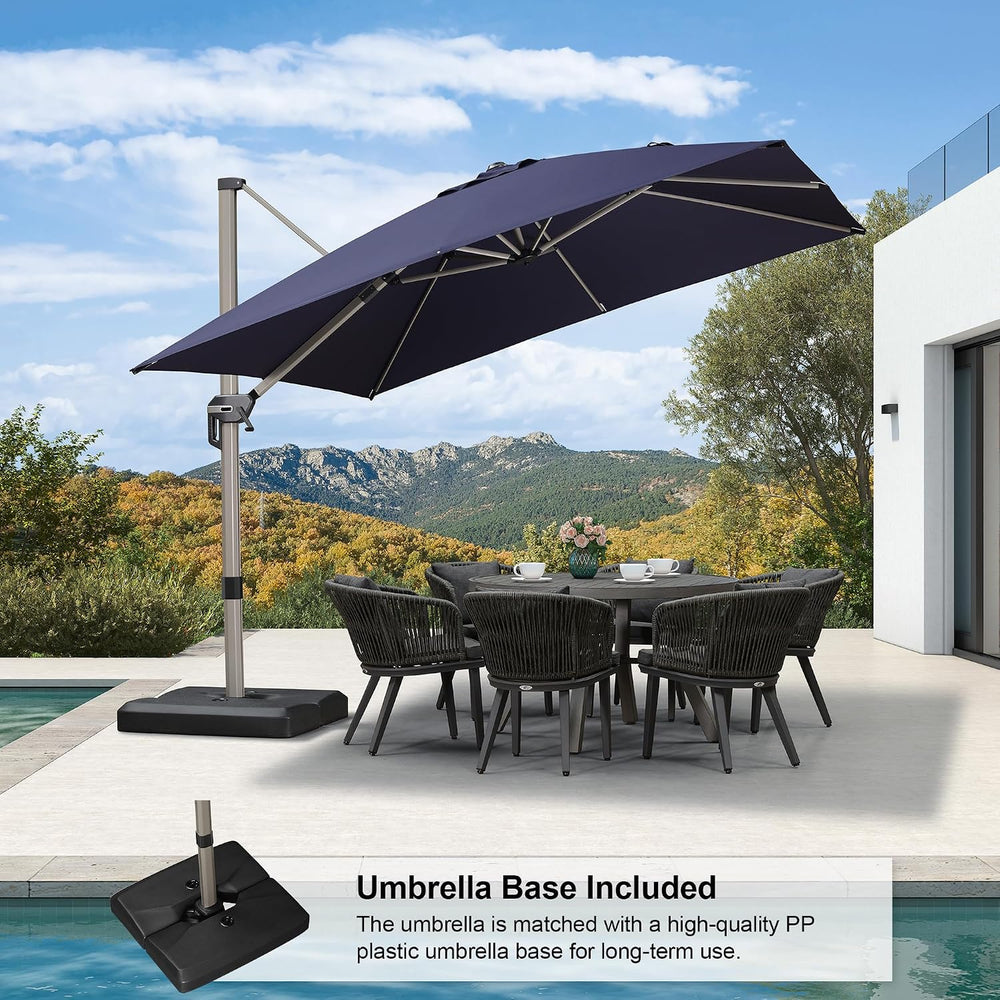 PURPLE LEAF Cantilever Umbrella with Base 10' x 10' UV Protection Nav...