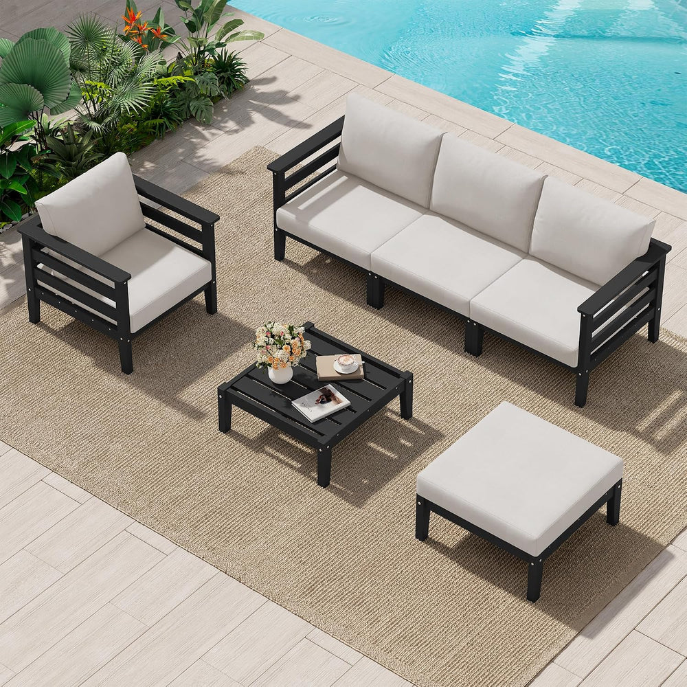 SERWALL HDPE Patio Furniture Set, 6 Pieces Outdoor Sectional Sofa Set