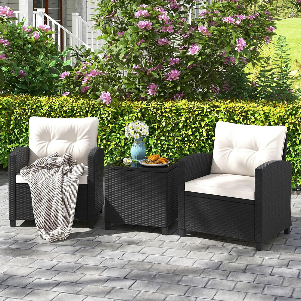 RELAX4LIFE 3-Piece Patio Furniture - Wicker Rattan Bistro Sofa Set w/Glass To...