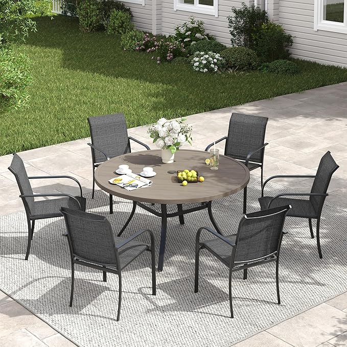 VICLLAX Patio Dining Set for 6, 7 Pieces Outdoor Furniture Set- 47" Roun...
