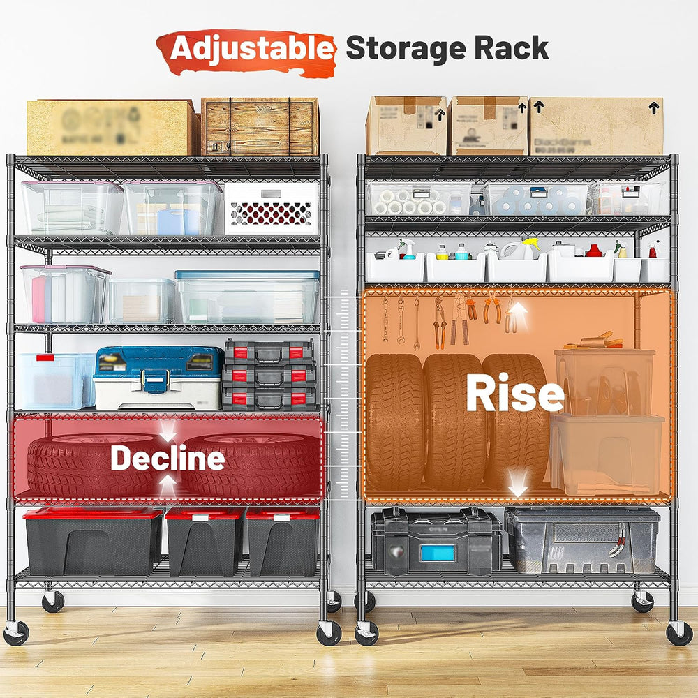 Romorgniz Heavy Duty 6-Tier Rolling Storage Shelves with Wheels, Garage,2PC