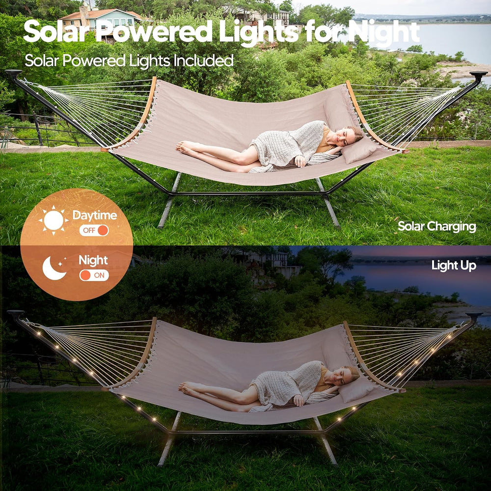 Hammocks Outdoor 2 Person Hammock with Solar Powered Lights, Tan