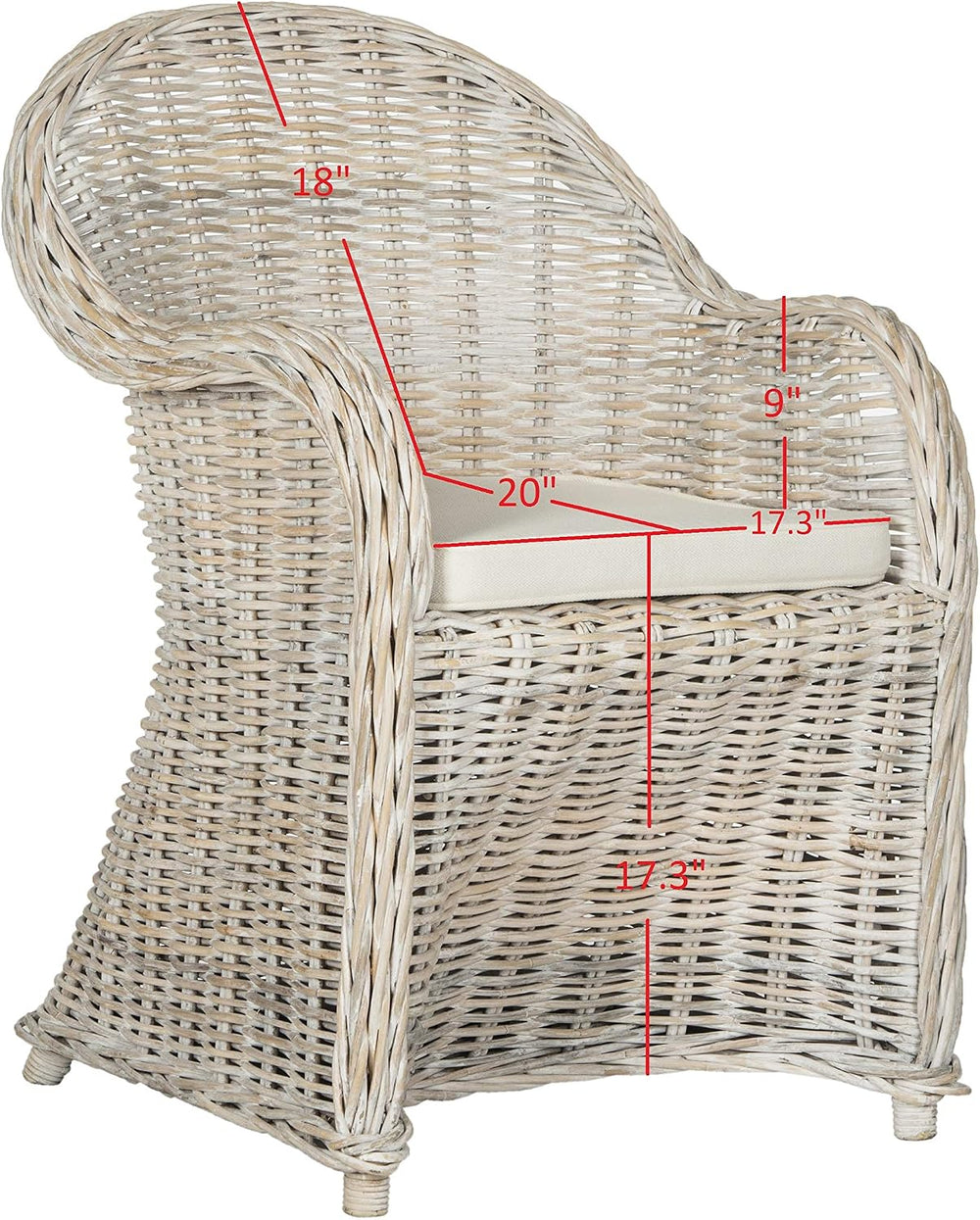 SAFAVIEH Callista Club Rattan Accent Chair, 24" White Washed SEA7001C