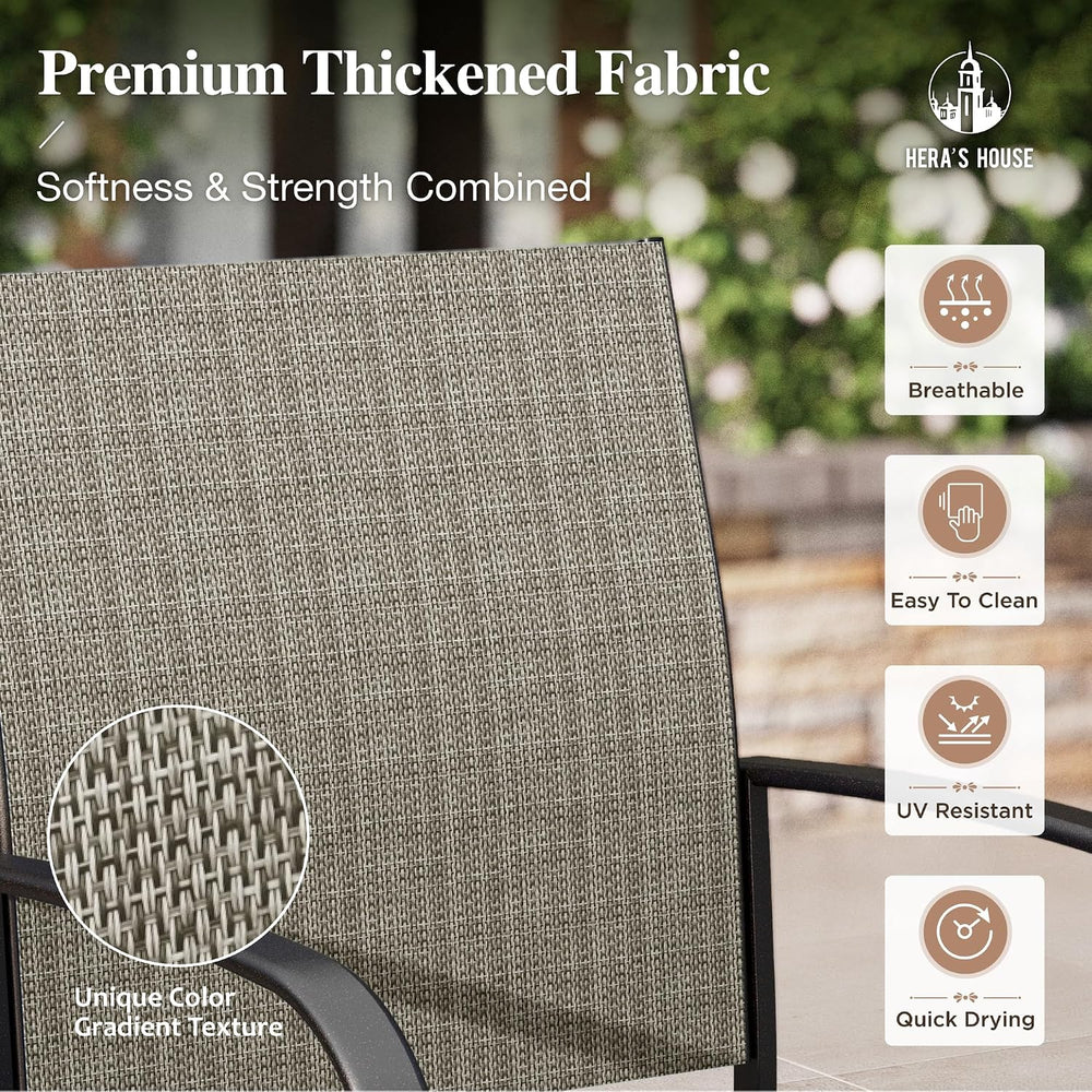 7pc Outdoor Patio Dining Set, Wood-Look Metal Table, Brown