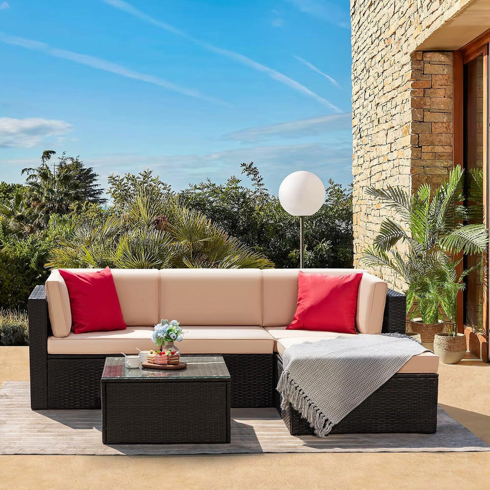 Greesum 5 Piece Patio Conversation Set Wicker Rattan Furniture Outdoor Sofa w...