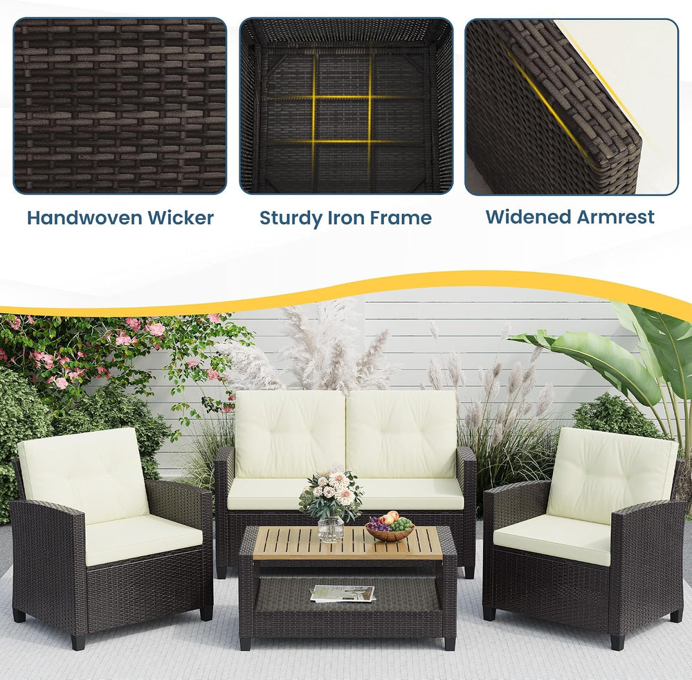 4 Piece Wicker Patio Furniture Set - Sturdy,Easy Assembly,Modern Design