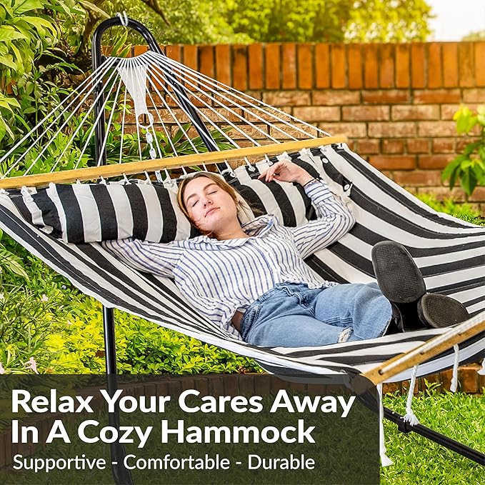 Sunnydaze Quilted Outdoor Hammock with Spreader Bars - Heavy-Duty 450-Pound C...