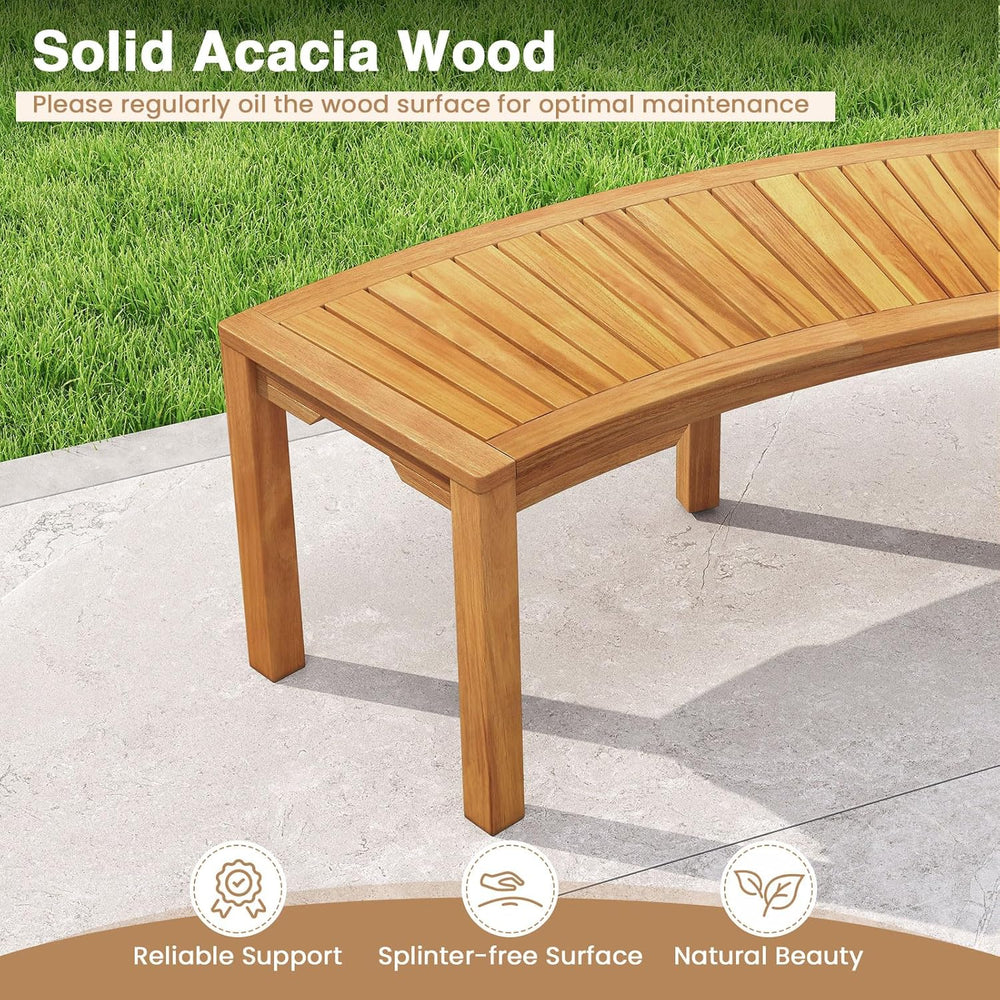 RELAX4LIFE Wooden Outdoor Curved Bench - Acacia Wood Garden Bench w/Slatted S...