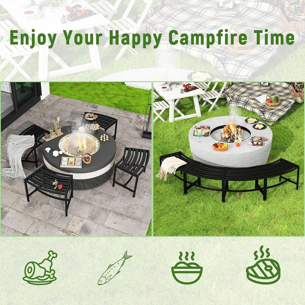 Metal Outdoor Curved Fire Pit Bench Set of 4, Fire Pit Seating Waterproof, St...