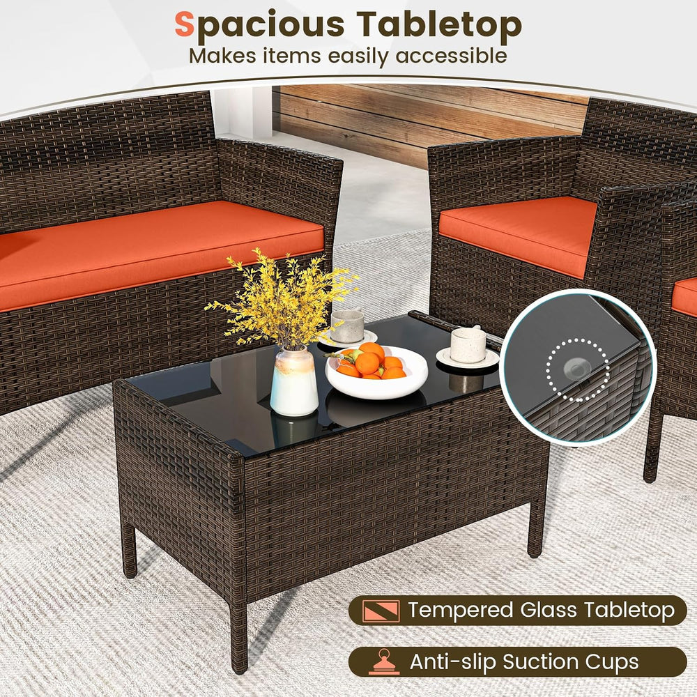DORTALA Wicker Patio Furniture Set 4 Piece, Outdoor PE Rattan Table & Cha...