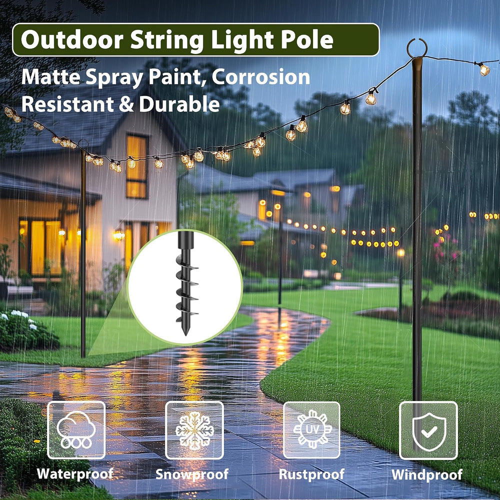 2 Pack String Light Poles for Outside, 10.5 Ft Outdoor String Light Poles for...