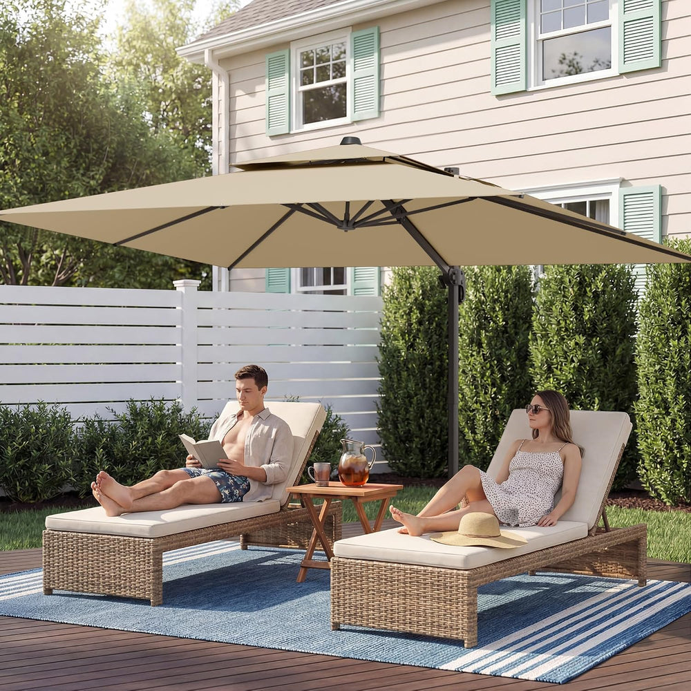 9x12' Cantilever Patio Outdoor Umbrella & Double Top, Beige