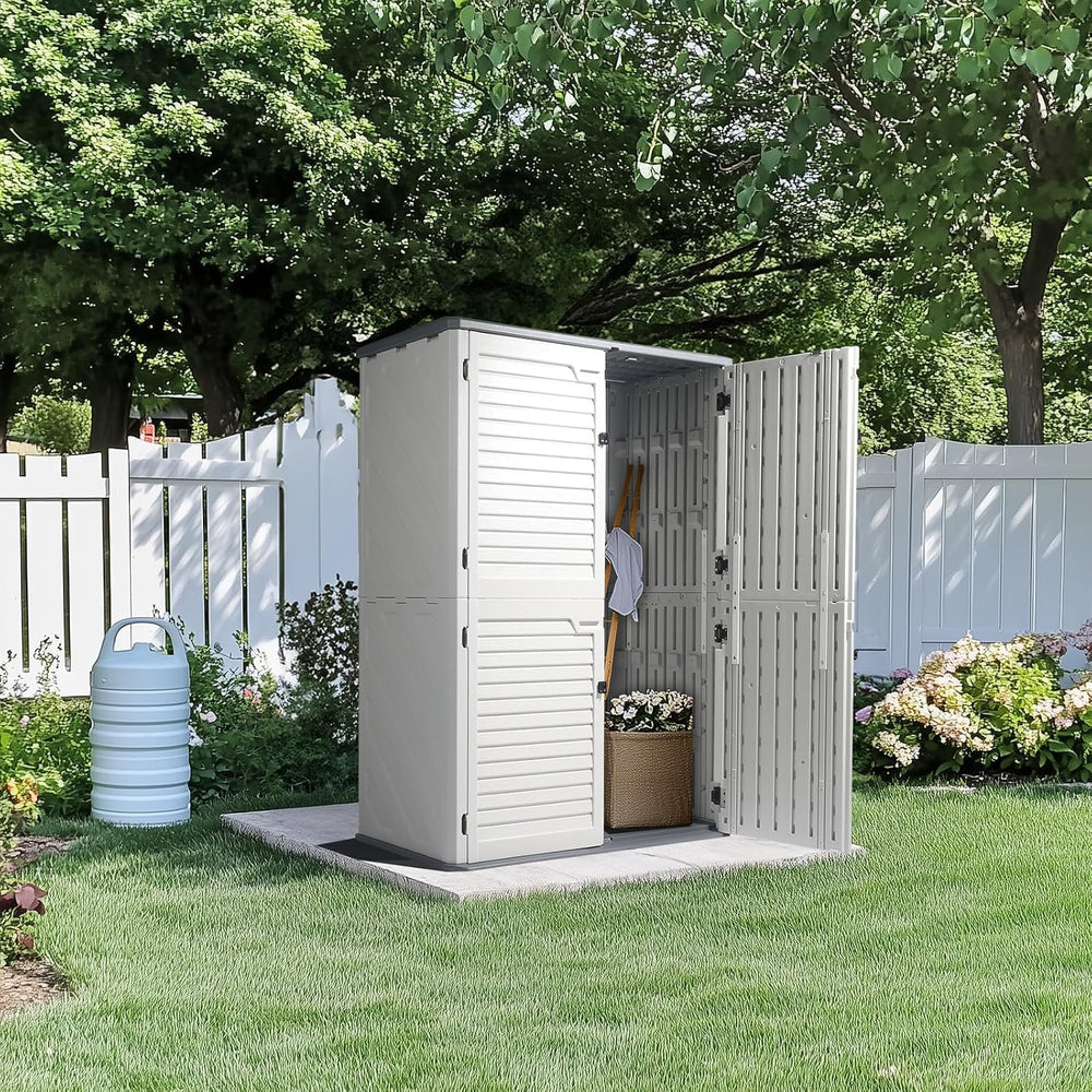 VINGLI Upgraded 59 Cu.ft Plastic Outdoor Storage Cabinet, White