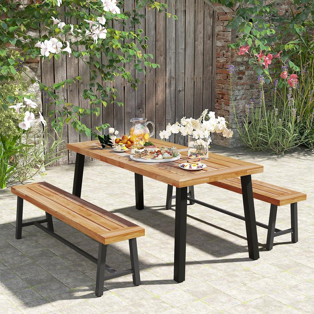 Outdoor Bench Garden Bench, 63" Backless Acacia Wood Bench with Heavy-Du...