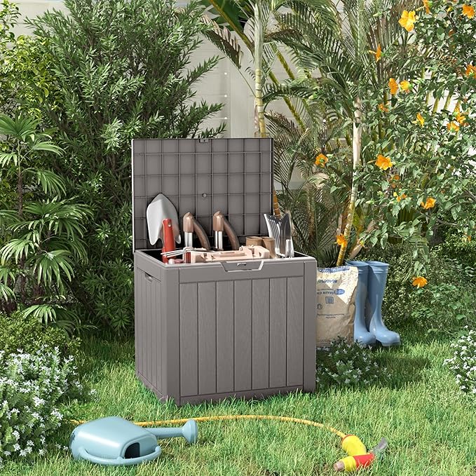 31 Gallon Resin Deck Box, Lockable Patio Outdoor Storage Box for Furniture, G...