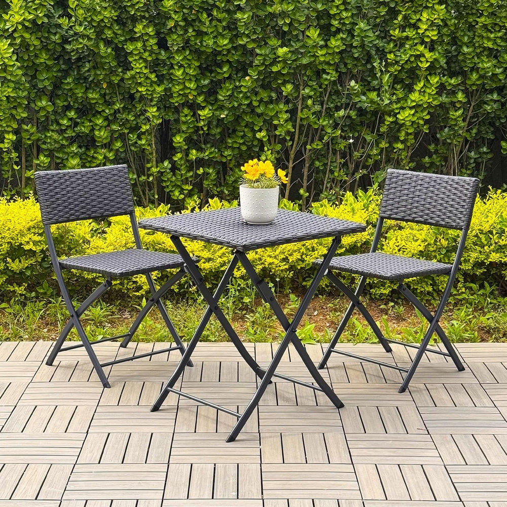 Three Pieces Folding Table and Chair Patio Outdoor Conversation Bistro Set by...