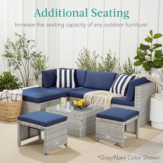 Best Choice Products Set of 2 Wicker Ottomans, Multipurpose Outdoor Furniture...