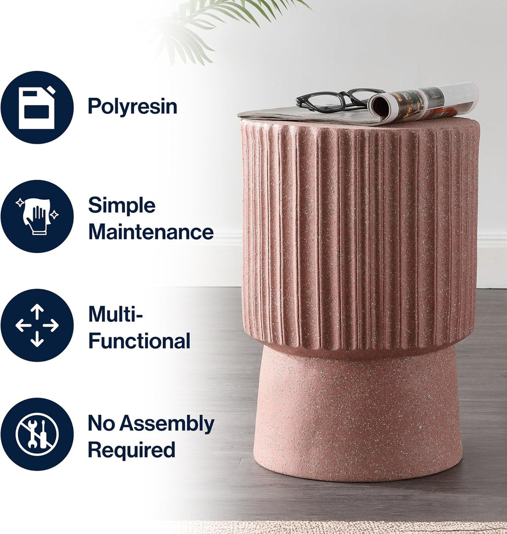 JONATHAN Y Louisa Outdoor Accent Table 19" Fluted Polyresin, Pink Terrazzo
