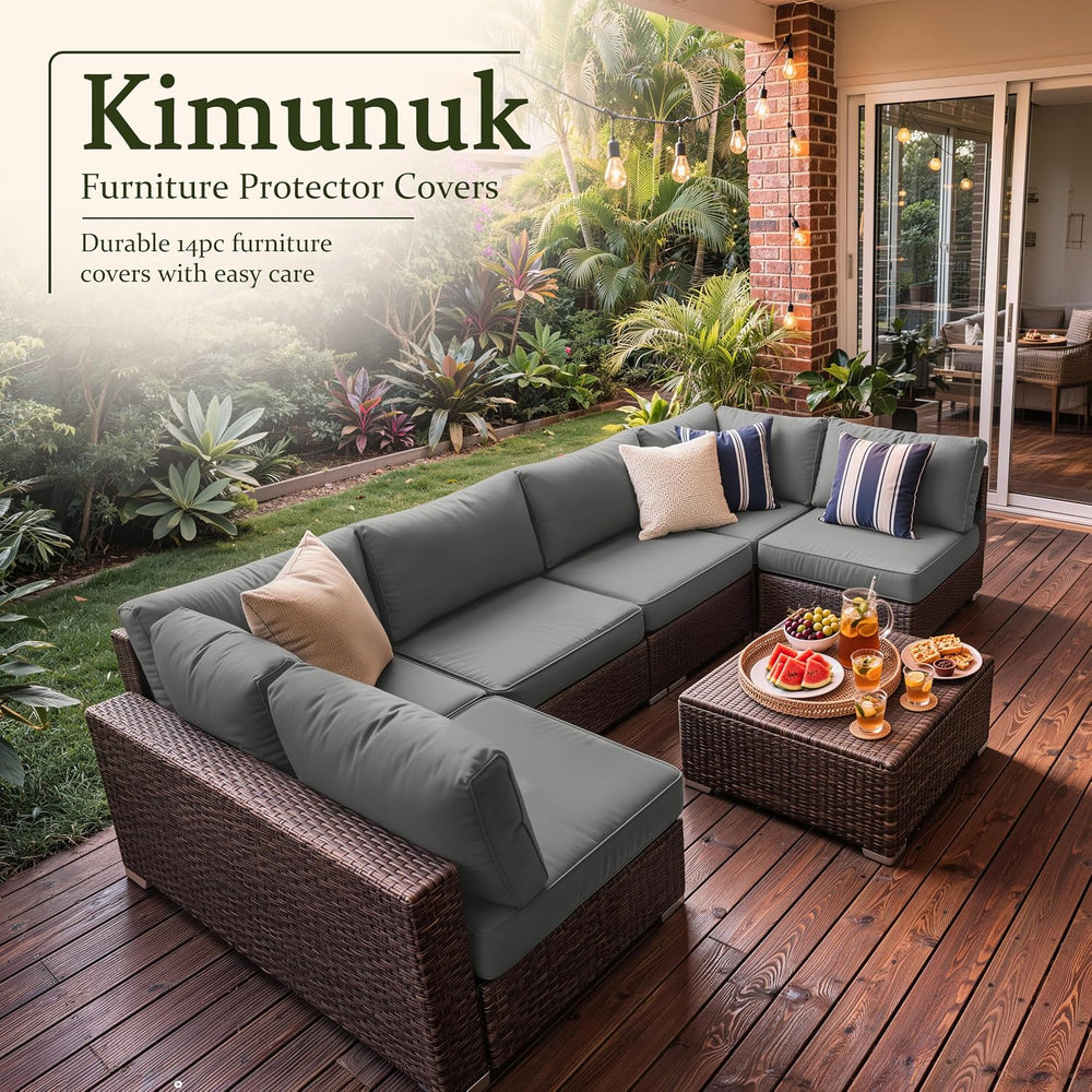 14 Pcs Outdoor Cushion Slipcovers All-Weather Patio Sofa Cover, Covers Only