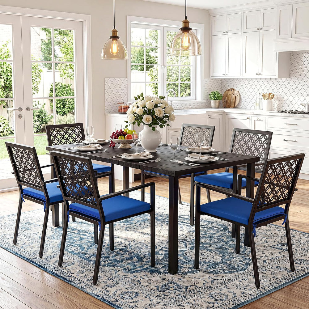 7 Piece Outdoor Dining Set with 6 Dining Chairs for Deck Garden Poolside
