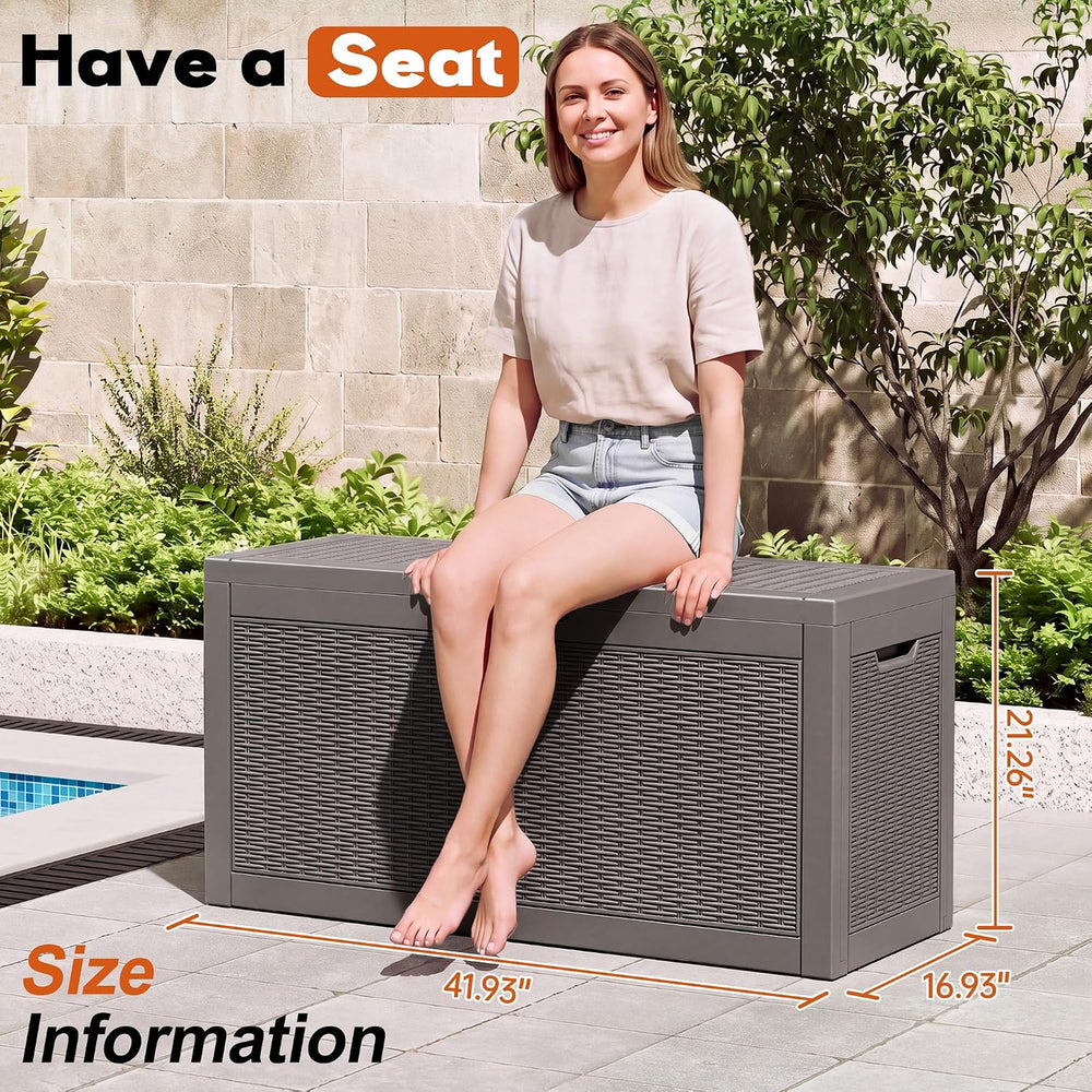 Outdoor Deck Storage Box, Waterproof,Grey,90 Gallon