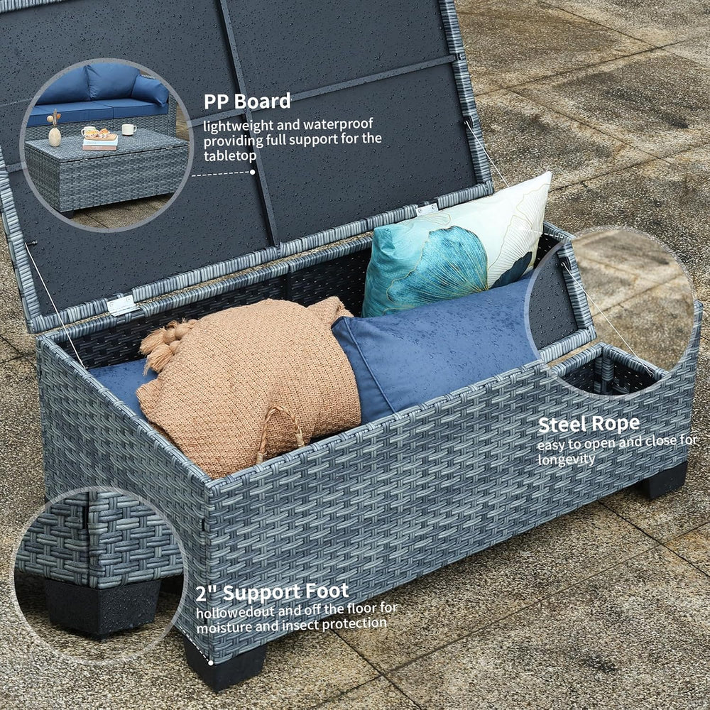 Outdoor Storage Table Wicker Patio Coffee Table All-Weather Rattan Side Table...