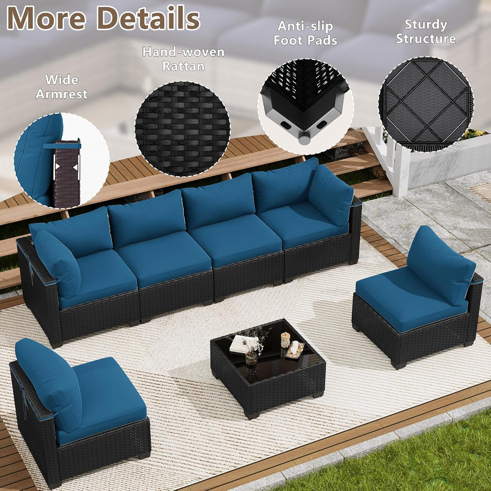 LOUVIXA 7 Piece Outdoor Patio Furniture Set, Outdoor Sectional Sofa, Wicker R...
