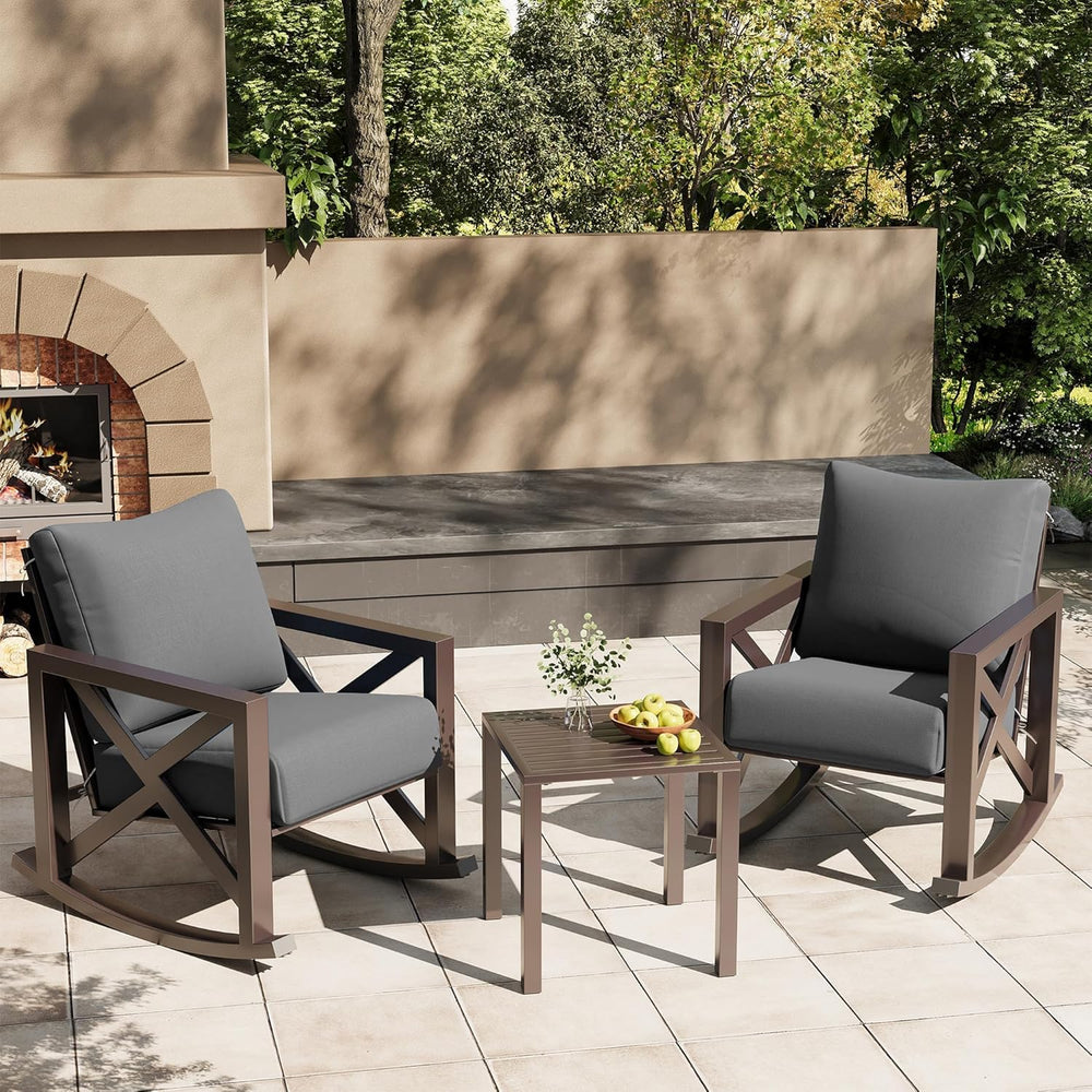UDPATIO Rocking Chair Outdoor Oversized Metal Bistro Set 6.5" Cushion Grey