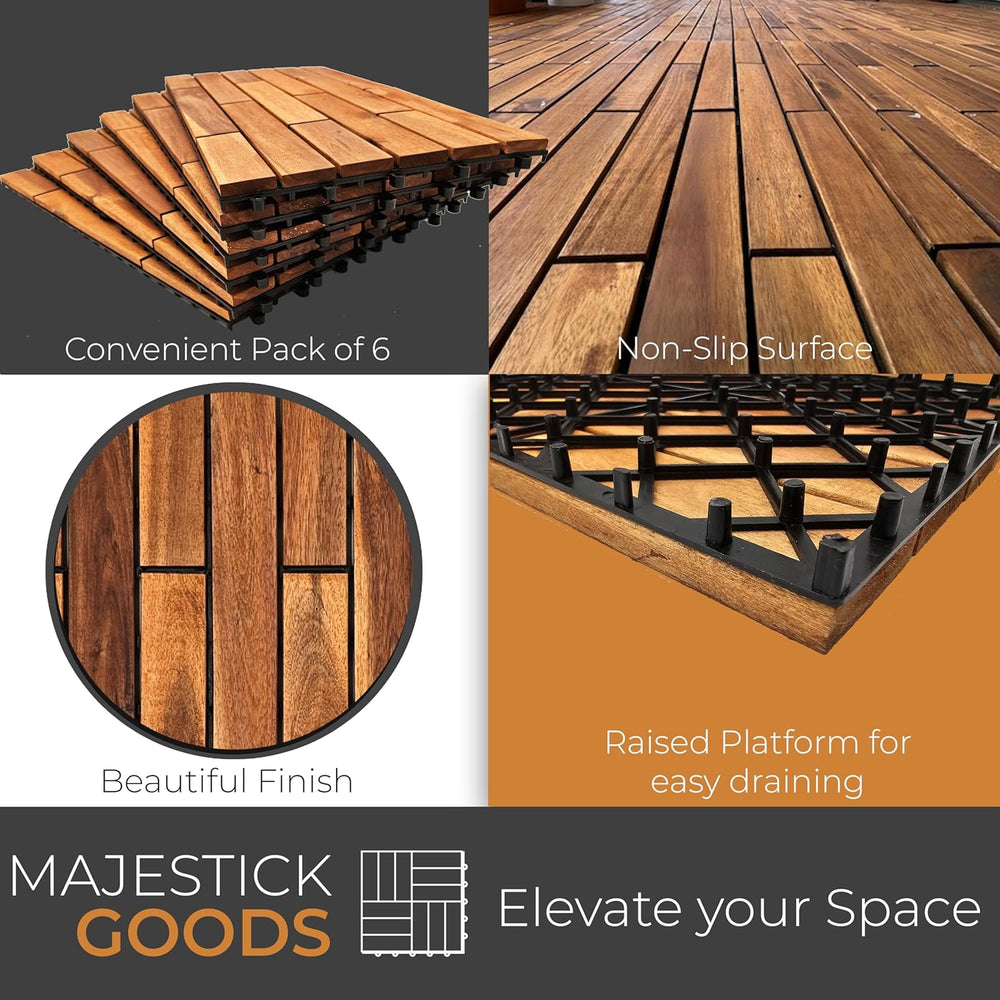 Majestick Goods 6-Pack Longboard Acacia Wood Interlocking Deck Tiles