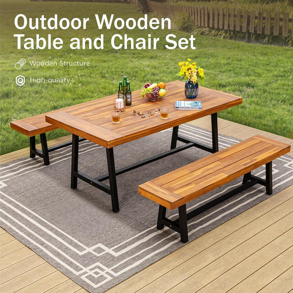 PHI VILLA 63" Outdoor Acacia Wood Bench, Oil Finished, Teak, 2 Pack