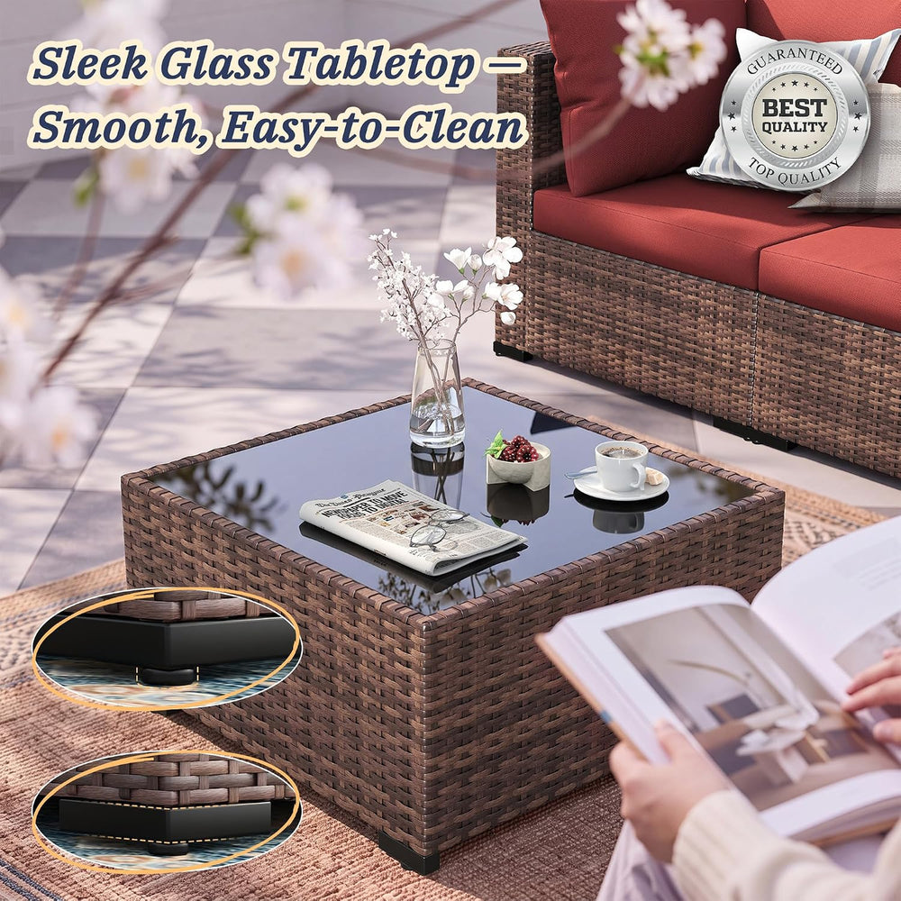 UDPATIO Patio Furniture Set with Fire Pit Table, 8-Piece Wicker Patio Set