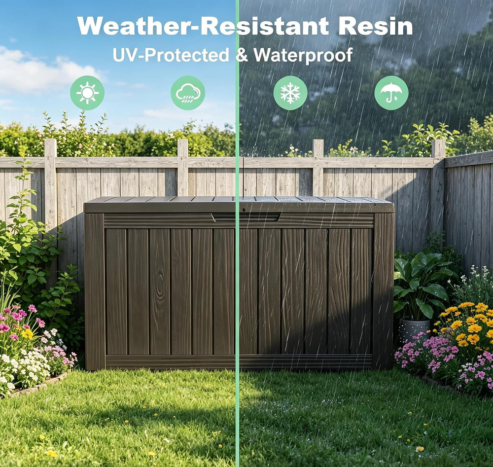 LAUSAINT HOME 210 Gallon Resin Deck Box, Package Delivery Box with Lockable L...