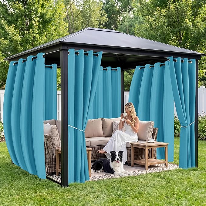 Outdoor Curtains for Patio Waterproof 6 Panels - Windproof, Privacy, Weatherp...
