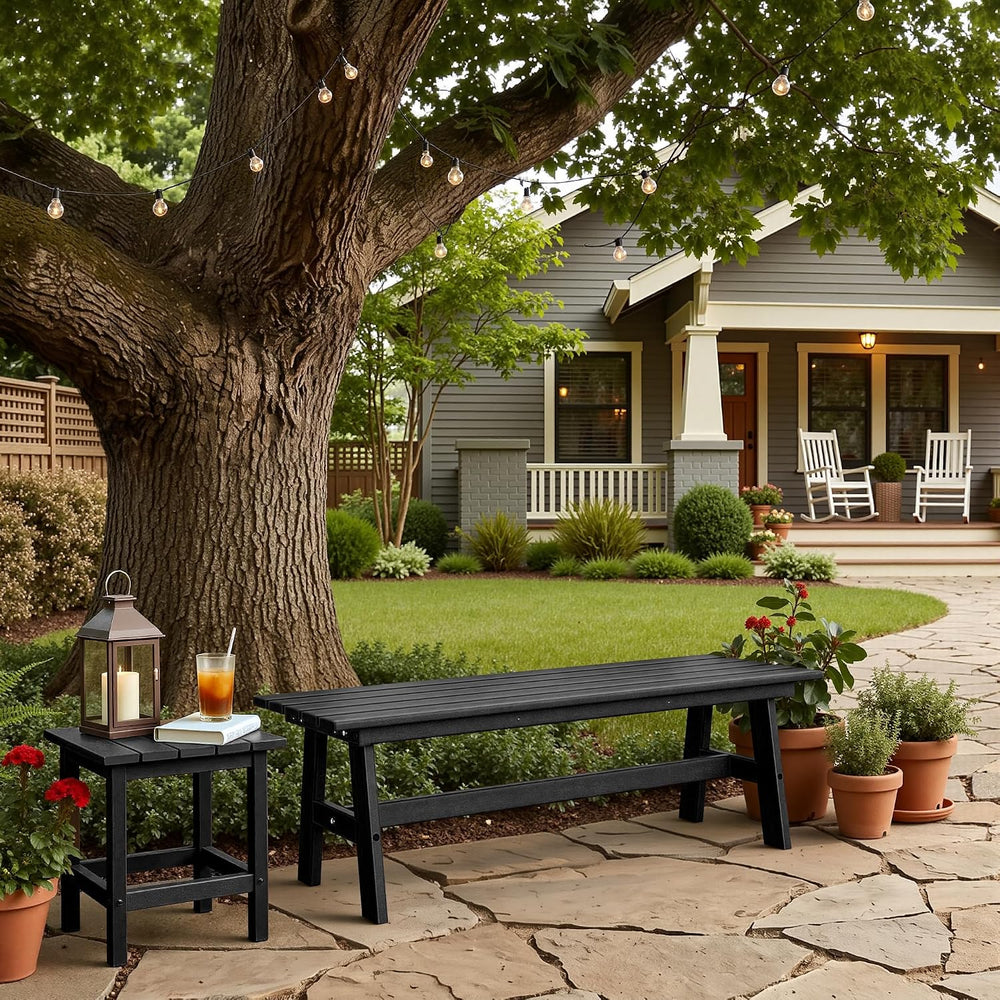 nalone Outdoor Bench, All-Weather HDPE Backless Bench for Porch (Black)