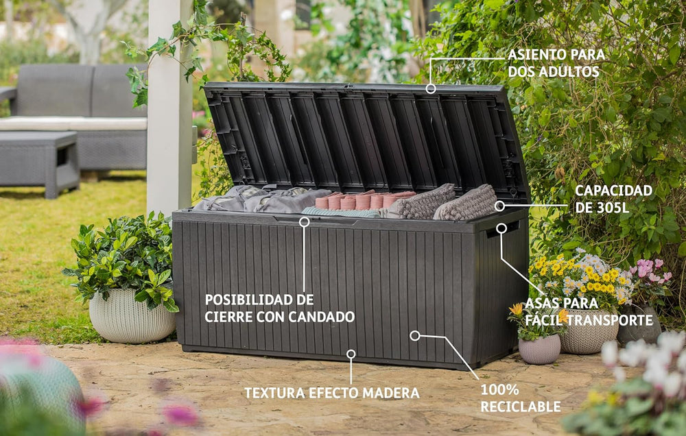 Keter Cushion Box, Rainproof, Balcony Springwood Cushion Storage Box, Brown, ...