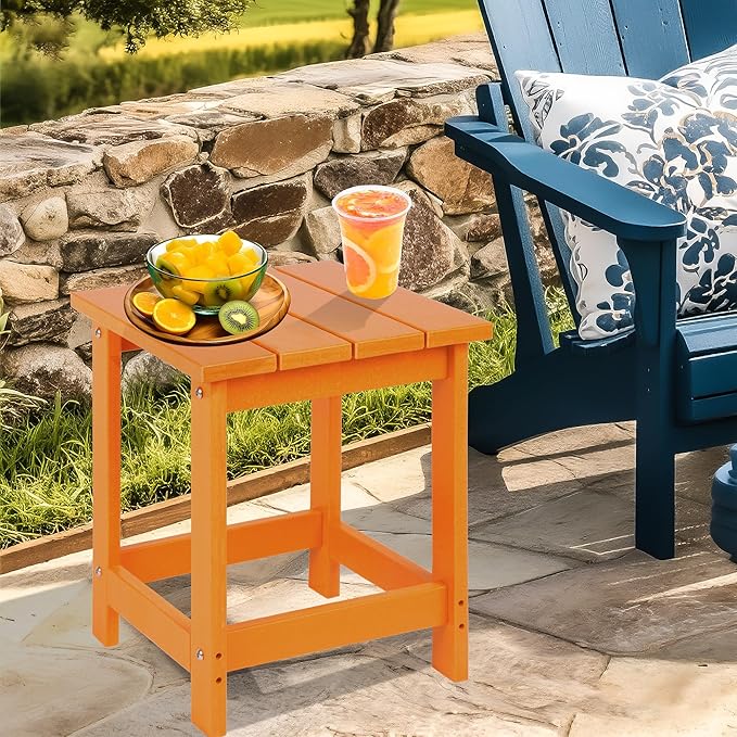 LZRS Adirondack Square Outdoor Side Table for Patio, Pool Composite Patio Tab...