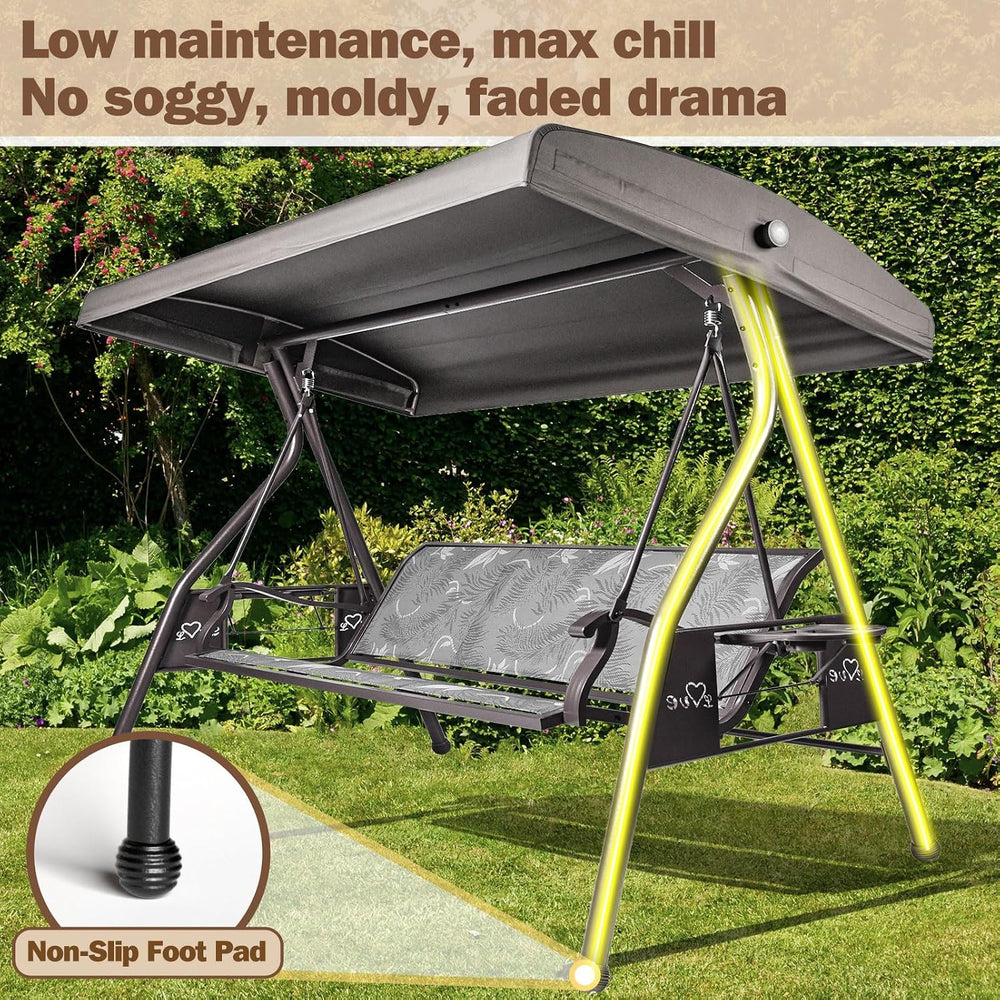 3 Person Patio Swing Outdoor Swing for Adults with Adjustable Canopy &Upg...
