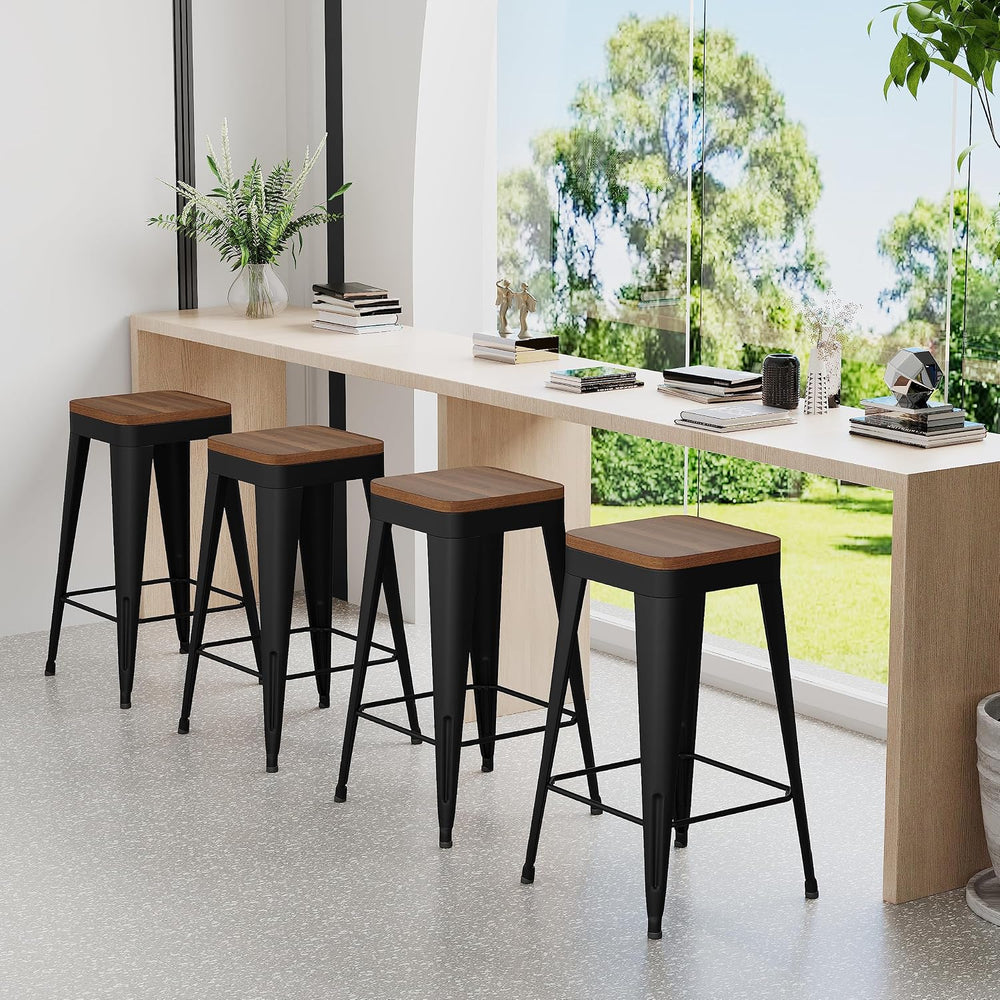 Bar Stools Set of 4 Metal Bar Stool Counter Height Bar Stools Black, Modern 2...